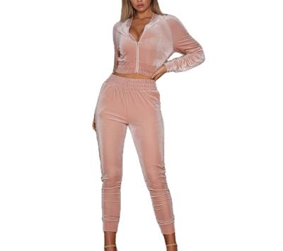 China Waterproof Factory Custom Design Women Two Piece Pants Hoodies Set Women Sweatsuit Velvet Jogger Cropped Hoodie Sportswear for sale