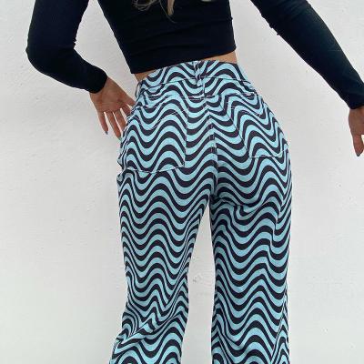 China New Hot Selling Thin Pants Breathable Waves Wide Leg High Waist Plus Size Pants Women Loose Trousers for sale