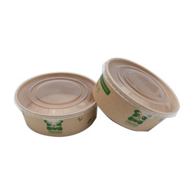 China Disposable Disposable Food Container Brown Kraft Paper Bowl Soup Salad Bowl With Paper Lid For Existing Sale for sale