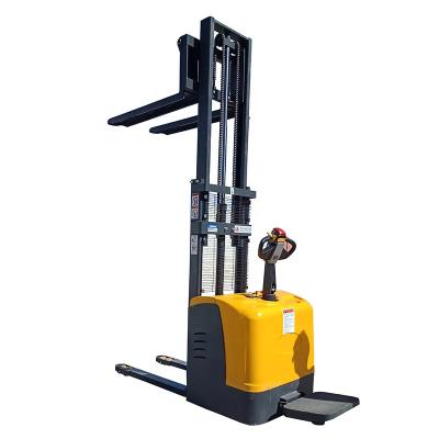 China Hotels Electric Forklift 1.5 Ton 2 Ton Stand Up Drive Stacker Electric Stacker Full Lift Hydraulic Big Rider Battery for sale