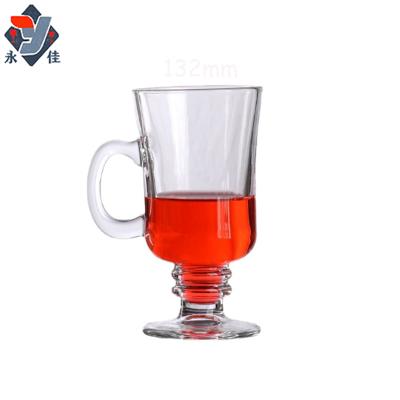 China HOTIrish Creative Coffee Glass Foot High Milkshake Special Drinks Ice Cream Cup With Handle Transparent Hot Drinks Cup for sale