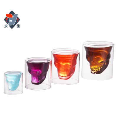 China Creative Hot Minimalist Skull-Shape Trapped Mug To Hack Red Wine Liquor Heat Resistant Glass Double Layer Glass Anti-scalding Cups for sale