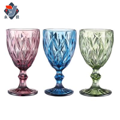 China Durable HOT Glassware Colored Goblet Wine Glasses Water Glass Pressed Blue Glass Goblets for sale