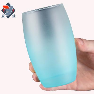 China Wholesale Custom HOT Minimalist Sublimation Banks Color Glassware Tea Cup Frosted Gradient Drinking Water Glass Mug for sale