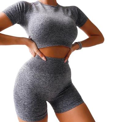 China Gymonna Antibacterial Women Seamless Shorts 8 Colors Shorts Set Sleeve And Shorts Suit Sportswear for sale