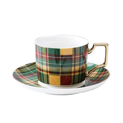 China Retro Household Gold Handle Plaid Color Coffee Mugs Viable European Ceramic Cup And Saucer for sale