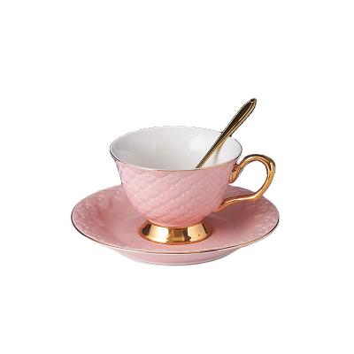 China Viable Custom Ceramic Cup Saucer Lady Tea Cup and Saucer Set Porcelain Pink and Gold for sale