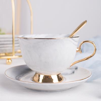 China Sustainable European Coffee Cup Marble Coffee Cup And Saucer Gold Rim Christmas Tea Drinkware for sale