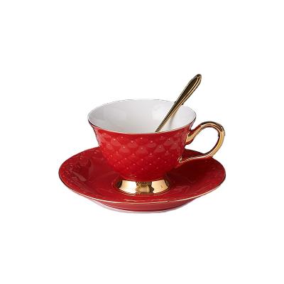 China Sustainable Romantic Style Color Tea Cup And Saucer Coffee Cup Embossed Gold Plated Scalloped Cup&saucer for sale