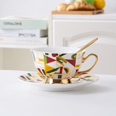 China Viable European Style Gold Rim Coffee Cup And Saucer Office Tea Cup And Saucer for sale