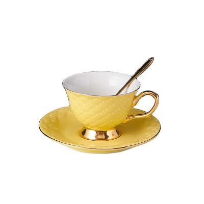 China Viable Porcelain Coffee Colored Coffee Cup And Saucer Yellow Ceramic Restaurant Cup And Saucer Sets for sale