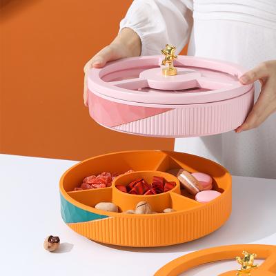 China Viable New Style Colorful Candy Tray Food Storage Boxes Support Ceramic Grid Fruit Tray Snack Dish With Lid for sale