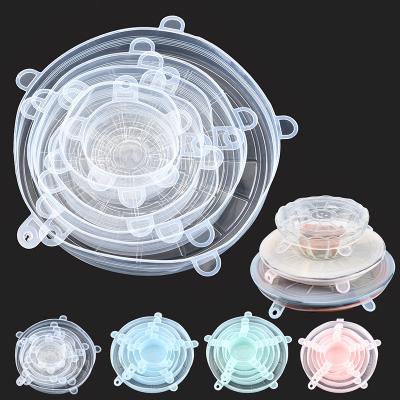 China Non Spill 6pcs Set BPA Free Resumable Silicone Lids Covers Stretch Food Storage Covers Stretchable for sale