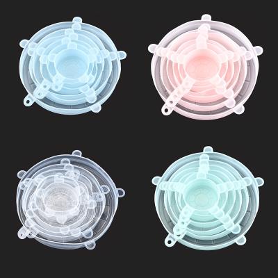 China Non Spill Food Storage Cover Kitchen Accessories Tools Stretch Lids Silicone Reusable 6 Set Covers Stretch Lids for sale