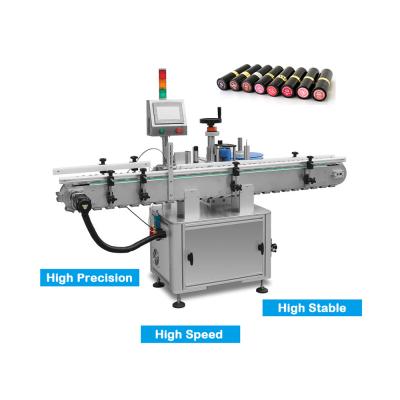 China Automatic food high precision lip gloss lip balm tube labeler top and bottom adhesive labeling machine for sale