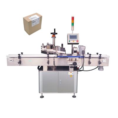 China Food High Speed ​​Full Automatic Adhesive Airplane Flat Outer Sealing Sticker Carton Box Corner Labeling Machine for sale