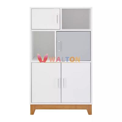 China Modern kids storage cabinet with 2 storage spaces and 4 doors floor standing bookcase for living room and bedroom for sale