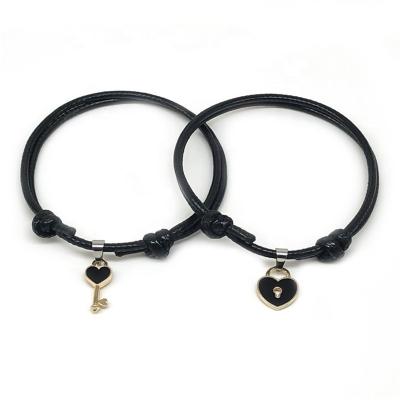 China Romantic Simple Key Retro Wax Line Adjustable Lovers Bracelet for sale