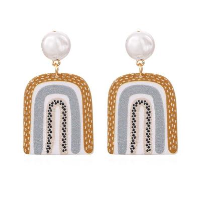 China 2021 CLASSIC geometric square printing earrings temperament all-match acrylic pearl earrings for sale