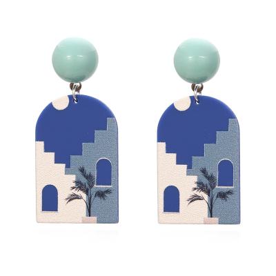 China Retro CLASSIC 2021 Geometric Printed Acrylic Resin Cute Cool Small Geometric Shaped Earrings for sale