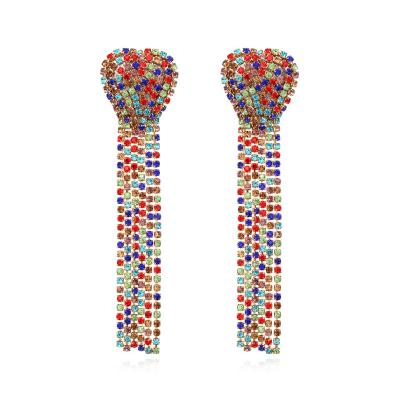 China 2021 CLASSIQUE Heart Vintage Rhinestone Tassel Long Earrings for sale