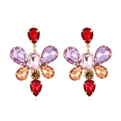 China 2021 CLASSIC Light Luxury Stained Glass Crystal Flower Earrings for sale