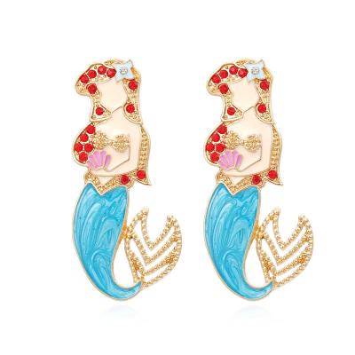 China 2021 New CLASSIC Cartoon Ocean Earrings Personality Cute Mermaid Drip Earrings for sale