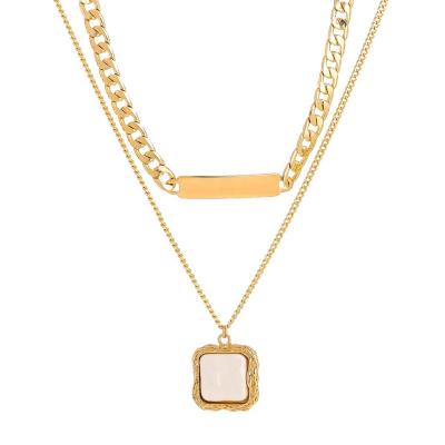 China 2021 CLASSIC Amazon Hot Selling Baroque Imitation Pearl Exaggerated Square Necklace Thick Chain Double Layered Wearable Necklace for sale