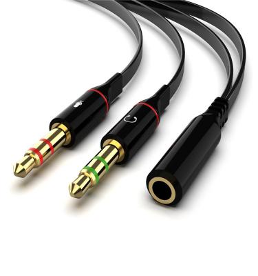 China Speaker 3.5mm Female To Male Earphone 2 Mic Audio Y Splitter Gold Plated Flat Cable for sale