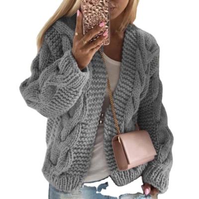 China 2021 Rough and Thick Yarn Anti-wrinkle Fashion Fall/Winter Twist Long Sleeves Women's Sweaters Cardigan for sale