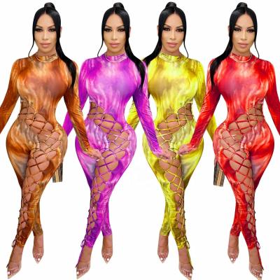 China QUICK DRY 2021 New Arrivals Street Hippie Hollow Out 1 Piece Overalls Bandage Fitted Bodysuit Bodycon Teams for sale