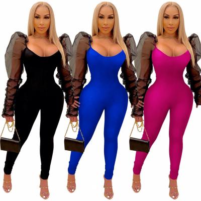 China 2021 New Arrivals Bodycon Bodycon Solid Color Onesie Bishop Sleeve QUICK DRY Onesie Spring 2021 Overalls for sale