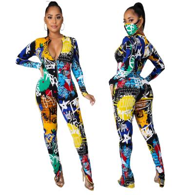 China 2021 Amazon QUICK DRY popular fashion tight fitting printed women's overalls for sale