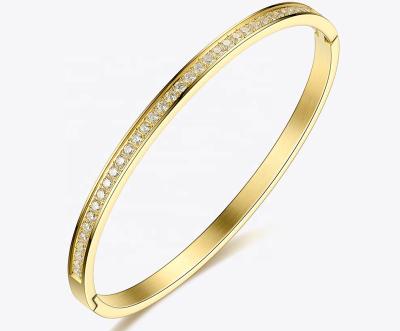 China FASHIONABLE High Quality 18K Gold Plated Stainless Steel Jewelry Zirconia Bangles Slap Bangles Women Gift Party BM182008 for sale