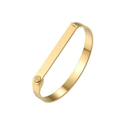 China TRENDY High Quality 18K Gold Plated Stainless Steel Big Small D Shape Bangle Cuff Accessories Bracelets Jewelry For Women Gift B4003 for sale