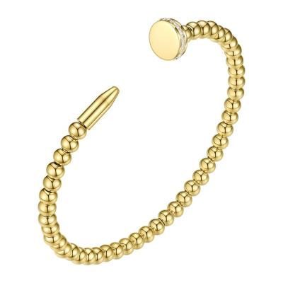 China Newest High Quality Zircon FASHION Beaded Open Bangle Cuff Bracelet 18K Gold Plated Stainless Steel Jewelry Accessories Bangles For B192039 for sale