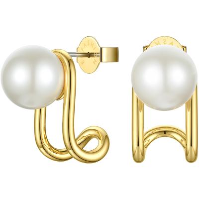 China TRENDY Curved Line Pearl Design Ear Stud Accessories Hypoallergenic Earrings 18K Gold Plated Brass Jewelry For For Women E191144SG for sale