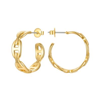 China TRENDY Hollow C Shape Hog Nose Chain Link Accessories Hoop Earrings Latest High Quality 18K Gold Plated Brass Jewelry For E211274SG for sale