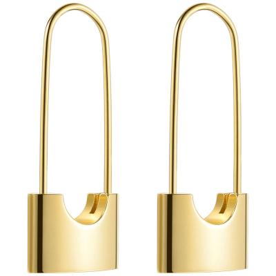 China TRENDY Solid Pin Hoop Earrings Latest High Quality 18K Gold Plated Paperclip Lock Security Jewelry Accessories E5282 for sale