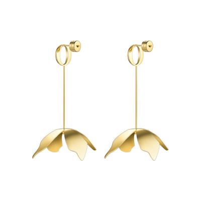 China TRENDY Big Long Flower Dangle Drop Earrings High Quality 18K Gold Plated Stainless Steel Trendy Jewelry For Woman Party E5434 for sale