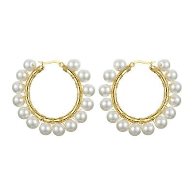 China Trendy Trendy Pearl Circle For Women Earrings High Quality 18K Gold Latest Plated Stainless Steel Jewelry For Women Gift E191099 for sale