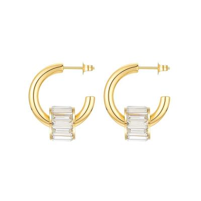 China FASHIONABLE C Shaped Diamond Encrusted Cylinder Earrings High Quality 18K Gold Plated Stainless Steel Jewelry For Women Gift Party E201220 for sale