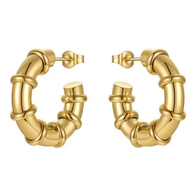 China FASHIONABLE Solid C Shaped Accessories Hoop Earrings High Quality 18K Gold Plated Stainless Steel Jewelry For Women Gift Party E211298 for sale