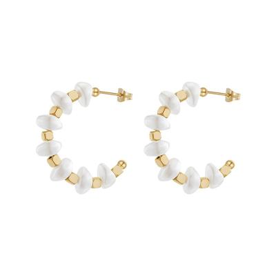 China FASHIONABLE C Shaped Small Square Circle Earrings Irregular Pearl 18K Gold Plated Stainless Steel Jewelry For Women Gift E231451 for sale