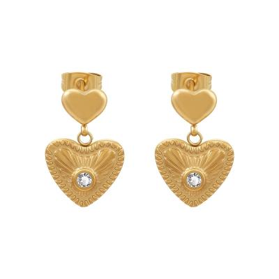 China Original Design Small Heart Ear Stud Big Heart Zircon FASHION Dangle Earrings 18K Gold Plated Stainless Steel Jewelry For Women E231509 for sale