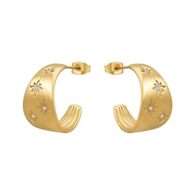 China FASHIONABLE Irregular Octagon Star Zircon Circle Earrings 18K Gold Plated Stainless Steel Jewelry Accessories Earrings 231511 for sale