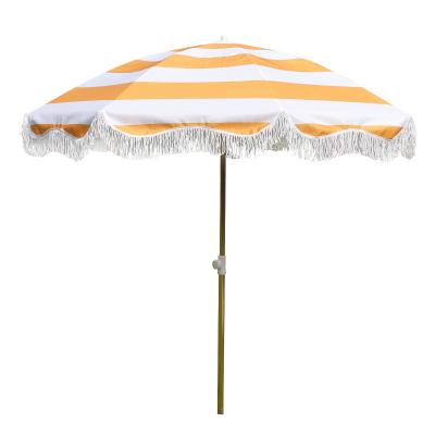 China Vintage Boho Canvas Minimalist Yellow Fringe Tassels Sun Parasols Outdoor Beach Umbrellas for sale