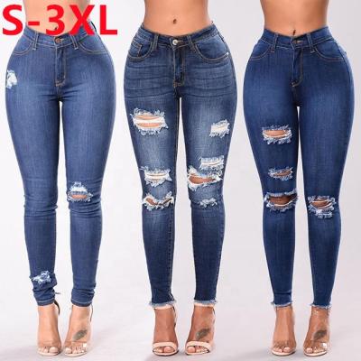 China 2022 Viable Fashion New Plus Size Denim Pants Ladies Casual Personality High Waist Ripped Comfortable Stretch Slim Pencil Women Jeans for sale