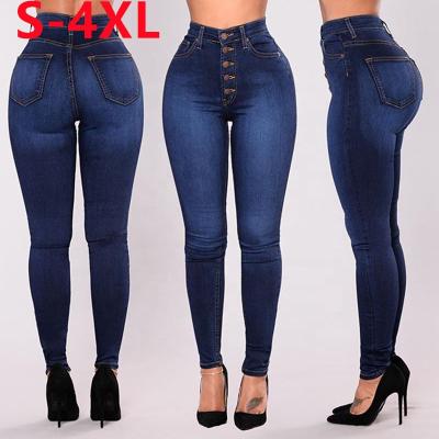 China Viable hot sale 2022 classic plus size skinny women's button jeans slim fit pants high waist denim pants for women for sale