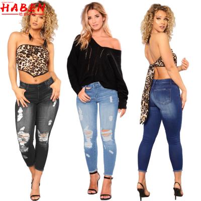 China Fashion Viable Trend High Quality Wholesale Women's Jeans Casual Breathable Ripped Skinny Comfort Ripped High Waist Women's Pants for sale